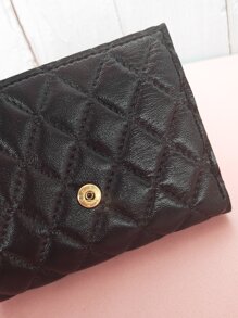 MINGYOU 加壓紋理紐扣可折疊小錢包口袋錢包小錢包id視窗三折女士錢包,休閒時尚黑色菱形方格折疊迷你錢包零錢包適合返校四季學生,適合商務、工作、通勤,適合大一、大二、大三、大四畢業生青少年、十幾歲的女孩返校禮品、禮物 - 黑色 - 查看 2