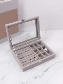1pc Plain Color Jewelry Storage Box - Grey - View 1