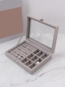 1pc Plain Color Jewelry Storage Box - Grey - View 2