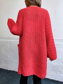 SHEIN Essnce Cárdigan con doble bolsillo de hombros caídos - Rojo - Ver 2