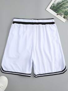 Aesthetic Post--Men Letter Graphic Striped Trim Drawstring Waist Shorts - White - View 2