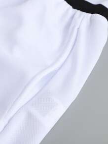 Aesthetic Post--Men Letter Graphic Striped Trim Drawstring Waist Shorts - White - View 4