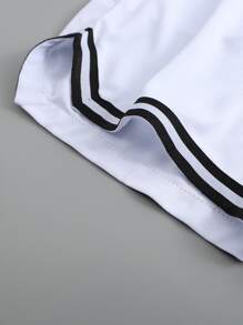 Aesthetic Post--Men Letter Graphic Striped Trim Drawstring Waist Shorts - White - View 5
