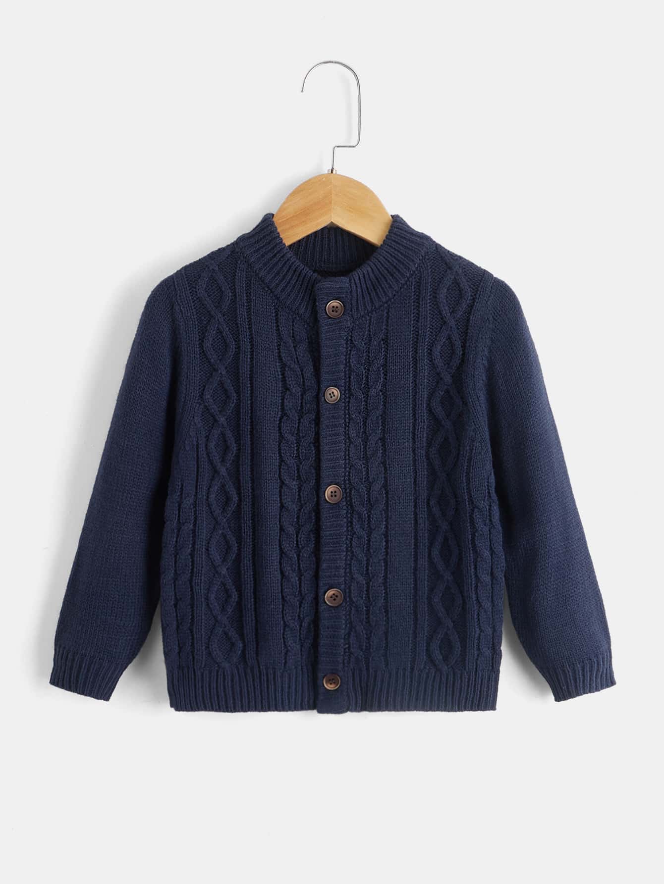 SHEIN Young Boy Cable Knit Cardigan - Navy Blue - View 1