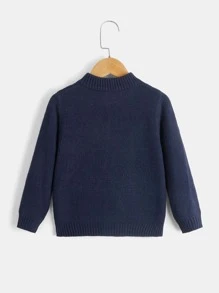 SHEIN Young Boy Cable Knit Cardigan - Navy Blue - View 2