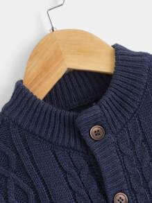 SHEIN Young Boy Cable Knit Cardigan - Navy Blue - View 3