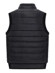 Manfinity Homme 寬鬆男款拼貼細節保暖襯裡羽絨馬甲外套 - 黑色 - 查看 2