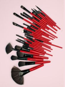 yuwaku 易于使用的化妆刷套装，32支字母图案双面化妆刷，带收纳袋，适合初学者，化妆刷套装，化妆刷套装，化妆刷套装，全套化妆刷，化妆刷套装，全套化妆工具，化妆刷套装，化妆刷套装，化妆礼盒套装 - 紅色 - 查看 3
