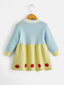 Niñas Vestido de punto de color combinado con patrón de manzana - Multicolor - Ver 2