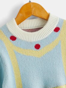 Niñas Vestido de punto de color combinado con patrón de manzana - Multicolor - Ver 4