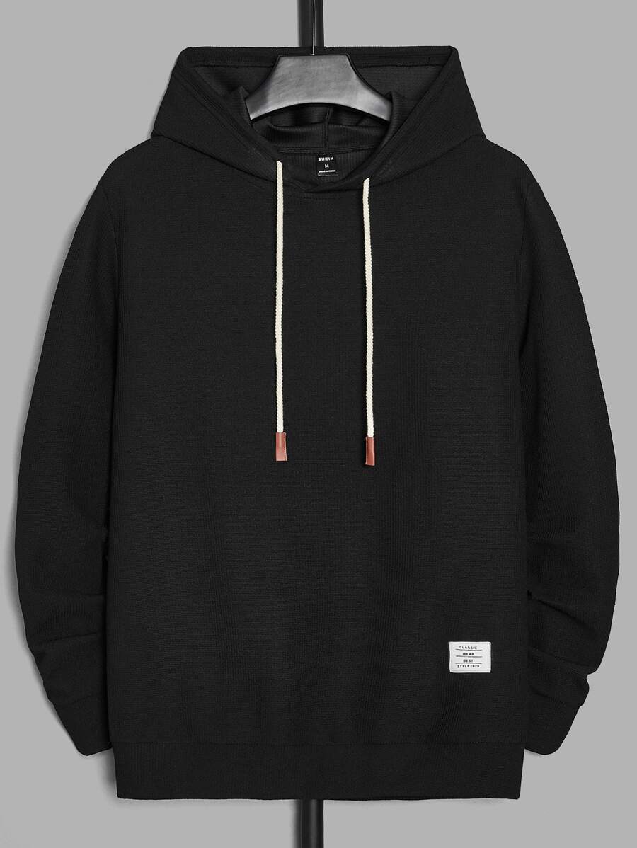 Manfinity Men Letter Patched Detail Drawstring Hoodie - Black - View 1