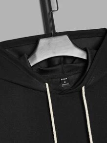 Manfinity Men Letter Patched Detail Drawstring Hoodie - Black - View 3