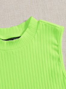 SHEIN EZwear Top tank verde neón tejido de canalé - Verde Lima - Ver 4