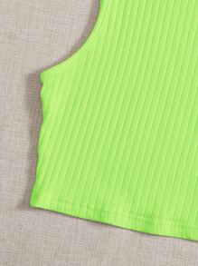 SHEIN EZwear Top tank verde neón tejido de canalé - Verde Lima - Ver 5