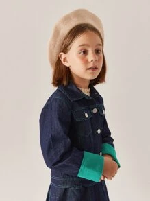 Niñas Cazadora mezclilla con puntada panel en contraste - Azul lavado oscuro - Ver 5