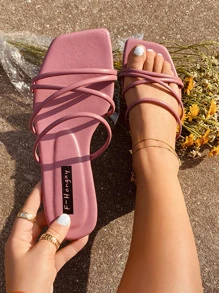 Minimalist Criss Cross Slide Sandals - Pink - View 1
