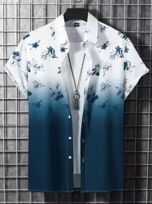 Manfinity RSRT Men Floral Print Ombre Shirt Without Tee - Blue and White - View 1