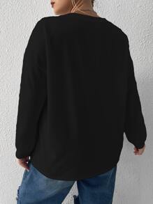 Flirla Plus Ribbed Knit Drop Shoulder Tee - Black - View 2