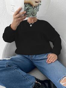 Flirla Plus Ribbed Knit Drop Shoulder Tee - Black - View 3