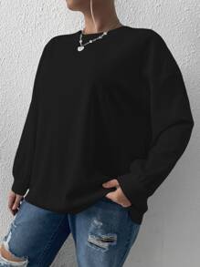 Flirla Plus Ribbed Knit Drop Shoulder Tee - Black - View 4