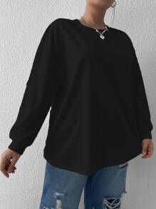 Flirla Plus Ribbed Knit Drop Shoulder Tee - Black - View 6