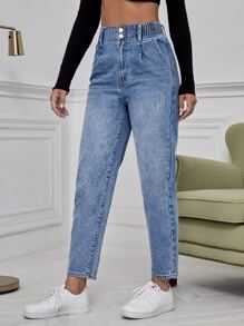 High Waist Cat Scratch Mom Fit Jeans - Light Wash - View 4