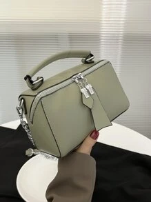 Contrast Piping Chain Square Bag - Green - View 1