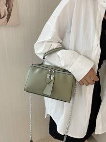 Contrast Piping Chain Square Bag - Green - View 3