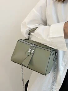 Contrast Piping Chain Square Bag - Green - View 5