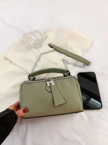 Contrast Piping Chain Square Bag - Green - View 6