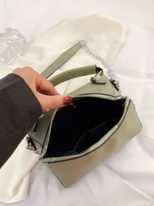 Contrast Piping Chain Square Bag - Green - View 7