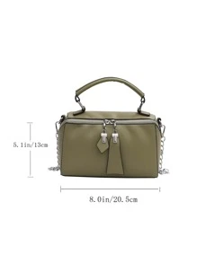 Contrast Piping Chain Square Bag - Green - View 8
