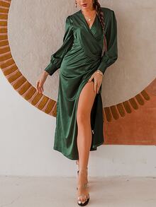 Glamaker Đầm Xù Trọn gói màu trơn Thanh lịch - Màu xanh lá cây đậm - Xem 3