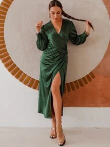 Glamaker Đầm Xù Trọn gói màu trơn Thanh lịch - Màu xanh lá cây đậm - Xem 4