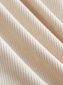 SHEIN MOD Tie Neck Lace Trim Lantern Sleeve Corduroy Dress - Beige - View 3