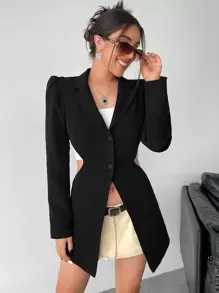 SHEIN Privé Cut Out Waist Single Breasted Blazer - Black - View 2