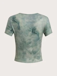 花卉圖案紮染T恤 - 綠色 - 查看 2