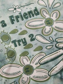 花卉圖案紮染T恤 - 綠色 - 查看 4