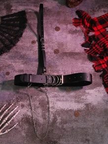 1入組女士皮革鏈條裝飾的背帶,朋克風格套裝襯衫背帶和腰皮帶 - 黑色 - 查看 4