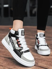 Zapatos deportivos de patinaje con cordones y decoración de letras para mujer, para otoño/invierno. Zapatos casuales con bloques de color antideslizantes y zapatillas para mujer - Multicolor - Ver 3