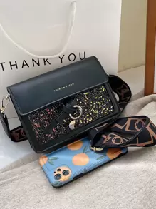 閃亮細節斜背包 - 黑色 - 查看 6