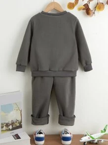 SHEIN Toddler Boys Letter Graphic Sweatshirt & Joggers - Grey - View 2