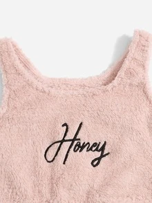 Letter Embroidered Flannel Lounge Set - Baby Pink - View 4