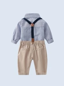 Bộ đồ Em bé Nơ Bướm Túi Nút phía trước Chấm bi Sọc Sẵn sàng - Nhiều màu - Xem 4