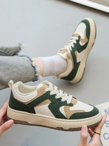 Zapatillas de skate de color combinado con cordón delantero - Verde - Ver 3