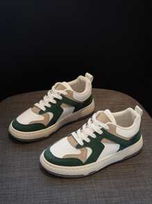 Zapatillas de skate de color combinado con cordón delantero - Verde - Ver 4