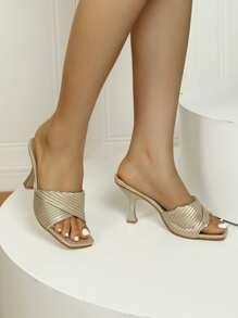扭結設計酒杯高跟穆勒涼鞋,金色派對扭結素色穆勒高跟鞋 - 金色 - 查看 4