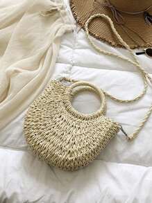 Yogodlns Túi đeo chéo vai đan bằng rơm Daisy Decor Túi xách nhỏ thủ công Túi xách Bohemia Mùa hè - Màu be - Xem 2