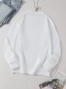 Manfinity 男士標語和人物圖案運動衫 - 白色 - 查看 2