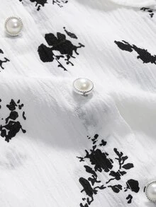 DAZY Floral Print Statement Collar Puff Sleeve Shirt - White - View 9